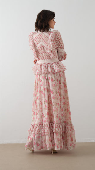 Ruffled Bodice Maxi Dress – Pink
