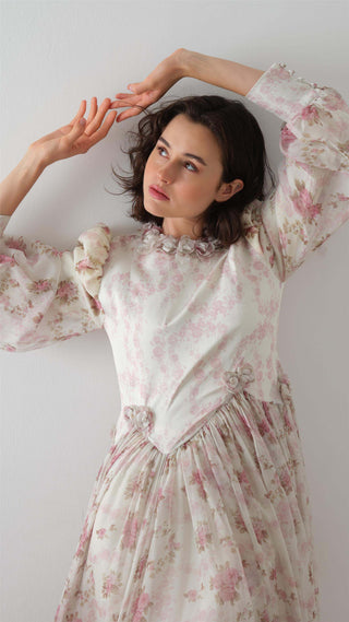 Satin and Chiffon Maxi Dress - Ecru