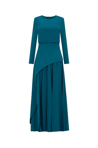 Layered Maxi Evening Dress – Emerald