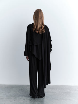 Co-Ord Set Blouse and Pants with Shawl - Black