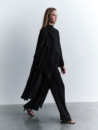 Co-Ord Set Blouse and Pants with Shawl - Black