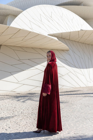 Velvet Rose Abaya – Burgundy