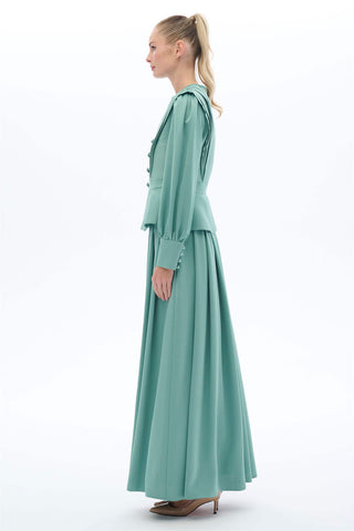 Vintage-Inspired Pleated Skirt & Blouse Set – Mint Green