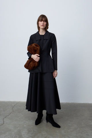 Peplum-Detail Fitted Wool Jacket – Black