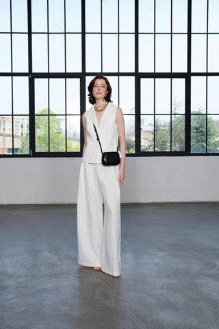 Embroidered Detail Wide-Leg Linen Trousers