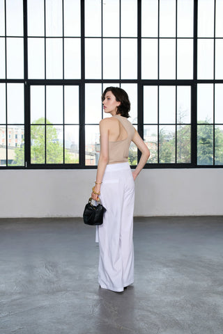 Elara Wide-Leg Belted Trousers - White