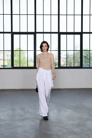 Elara Wide-Leg Belted Trousers - White