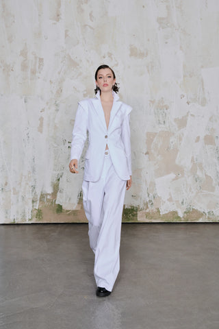 Catalina Belted Blazer with Chain Detail – White