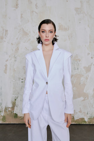 Catalina Belted Blazer with Chain Detail – White