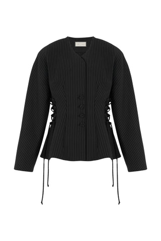 Rena Wool Corset-Blazer with Adjustable Lacing – Black