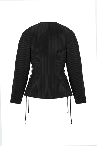 Rena Wool Corset-Blazer with Adjustable Lacing – Black