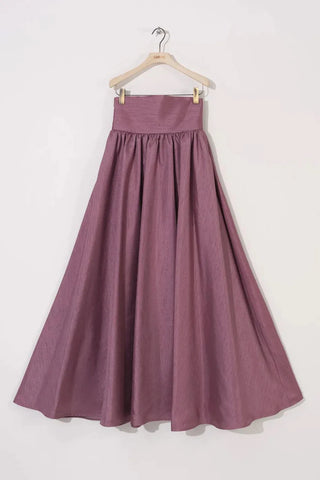 High-Waisted Corset-Panel Flared Maxi Skirt – Blackberry