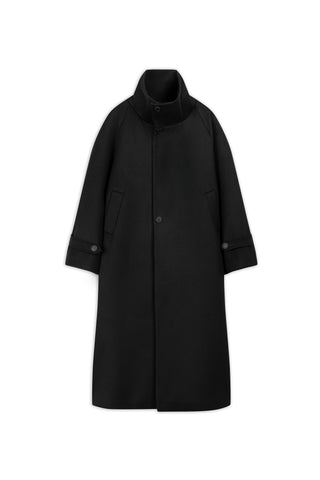 High-Neck Oversized Long Coat – Black