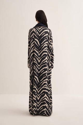 Zebra Print Monochrome Abaya with Matching Navy Scarf
