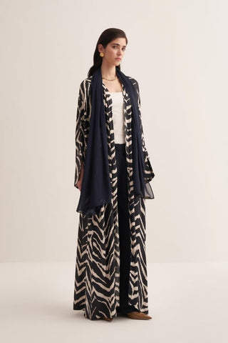 Zebra Print Monochrome Abaya with Matching Navy Scarf